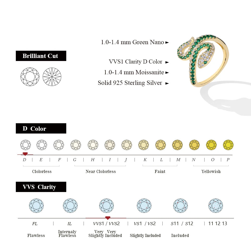 21Snake Ring Full Moissanite Diamond D